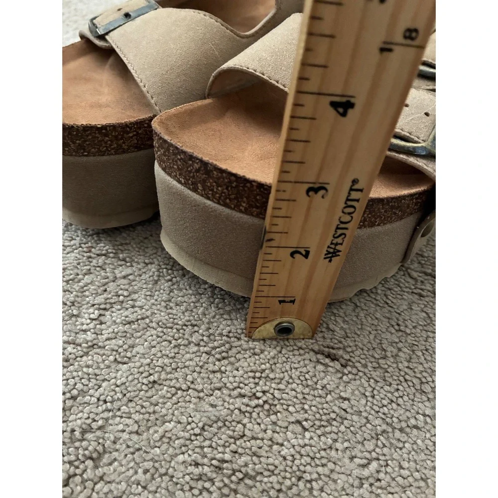 Dirty Laundry Platform Sandals Womens 9 Tan Double Buckle Suede Wedge Slides